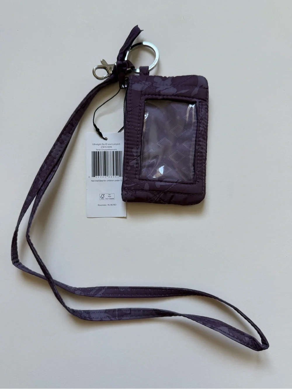 NWT Vera Bradley Zip ID Lanyard or Wristlet w/ Window Key Ring Purple Floral